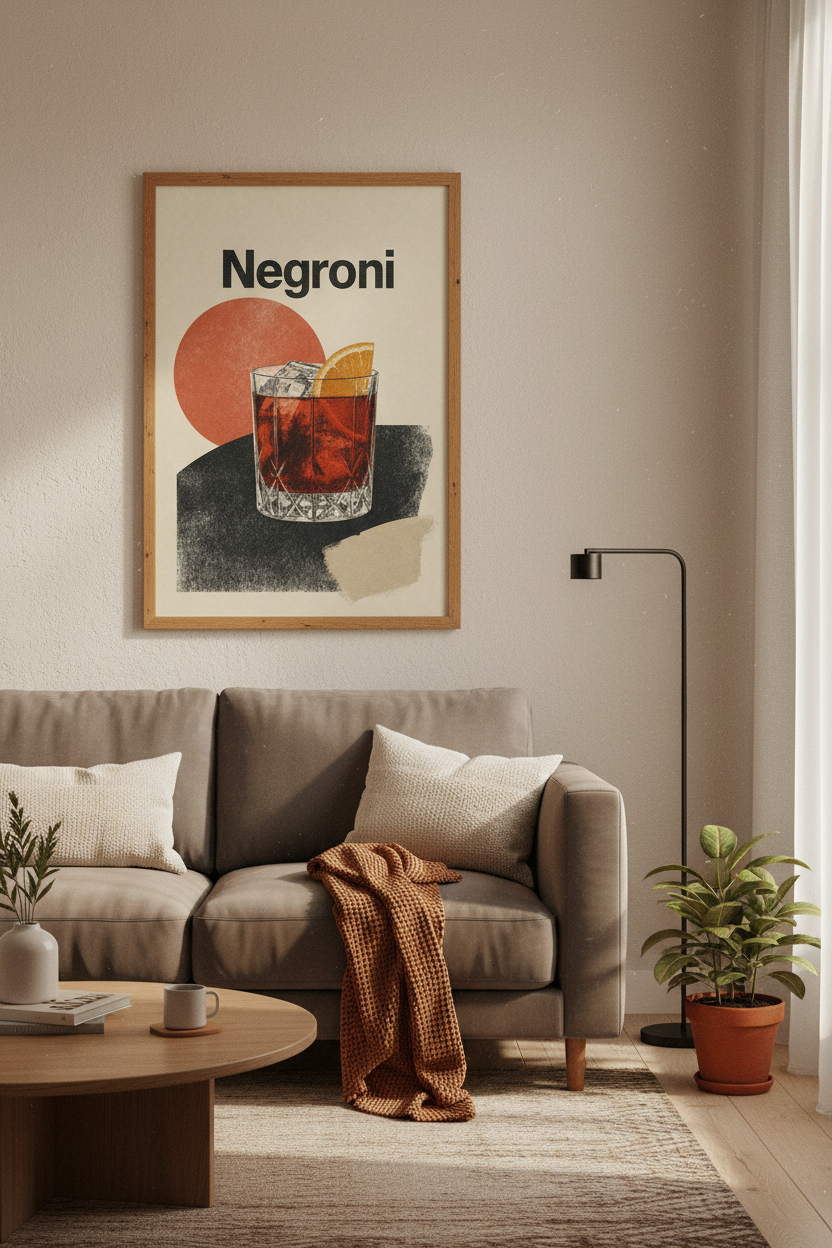 Negroni Cocktail Wall Art Print | Home Bar Kitchen Decor | Retro Modern Poster