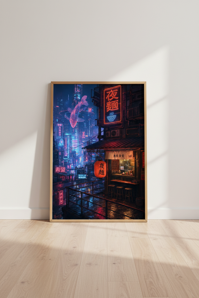 Cyberpunk Tokyo Night Cityscape | Neon Futuristic Wall Art, Gaming Room Decor