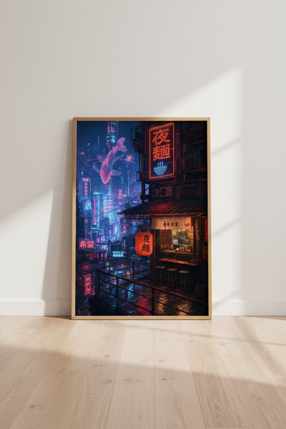 Cyberpunk Tokyo Night Cityscape | Neon Futuristic Wall Art, Gaming Room Decor