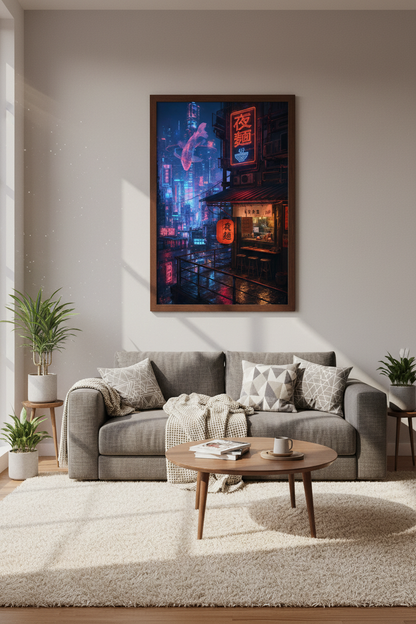 Cyberpunk Tokyo Night Cityscape | Neon Futuristic Wall Art, Gaming Room Decor