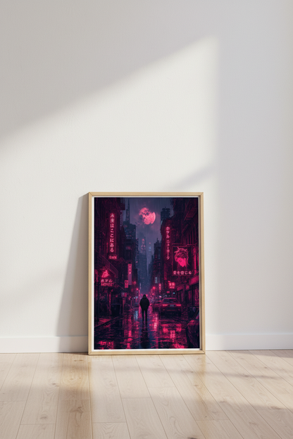 Cyberpunk City Neon Wall Art | Futuristic Tokyo Street Poster | Gamer Room Decor