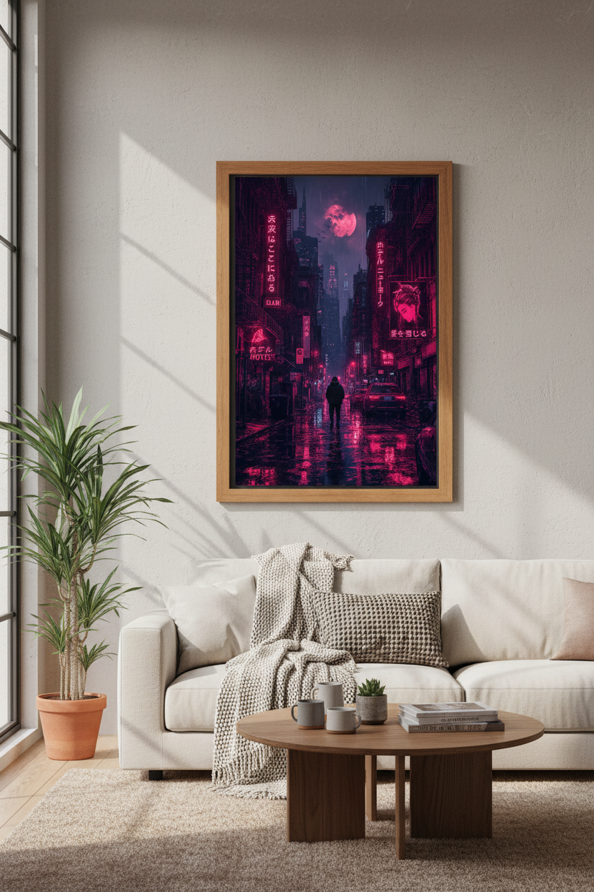 Cyberpunk City Neon Wall Art | Futuristic Tokyo Street Poster | Gamer Room Decor