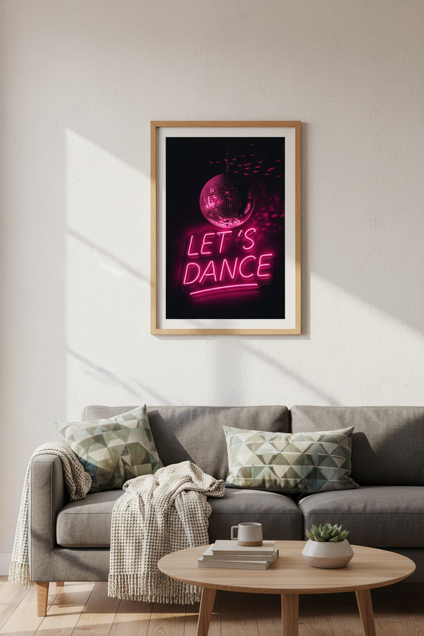 Disco Ball Wall Art Print | Neon Pink Let&