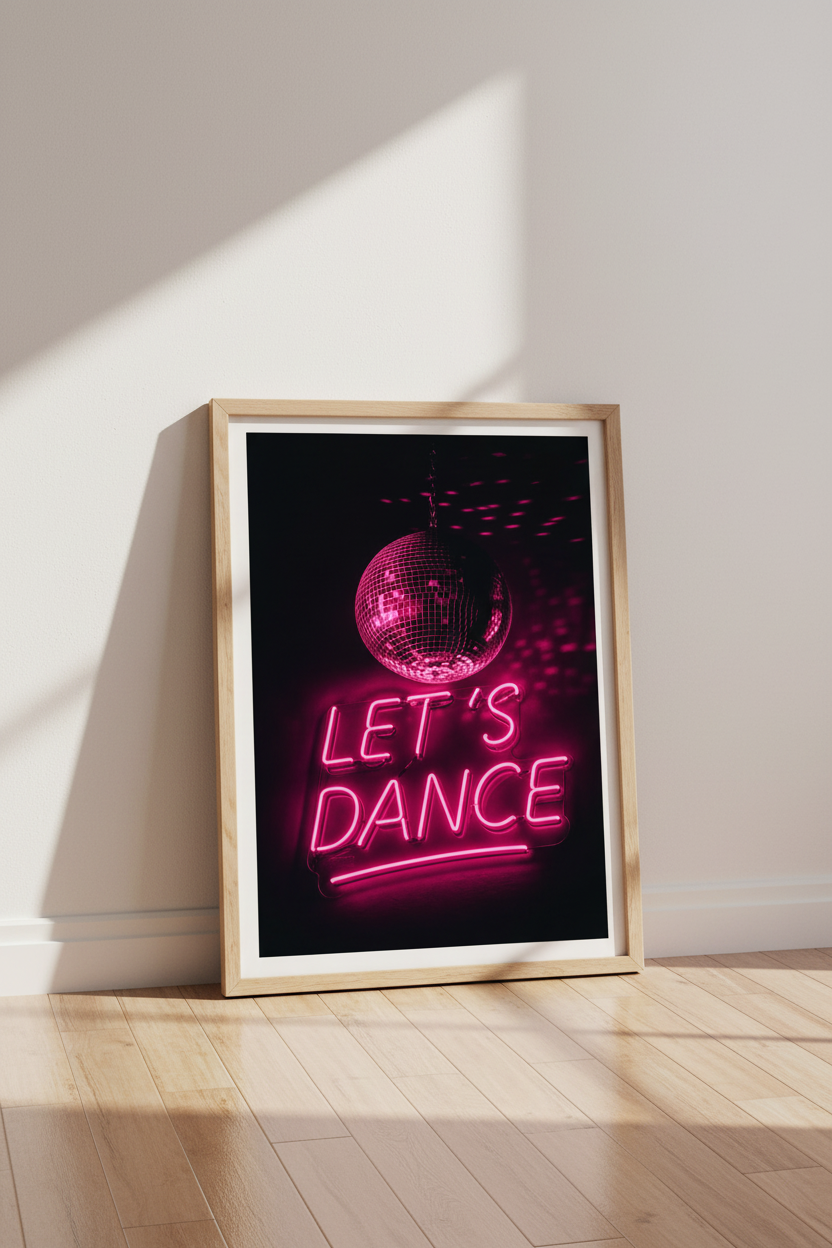 Disco Ball Wall Art Print | Neon Pink Let&