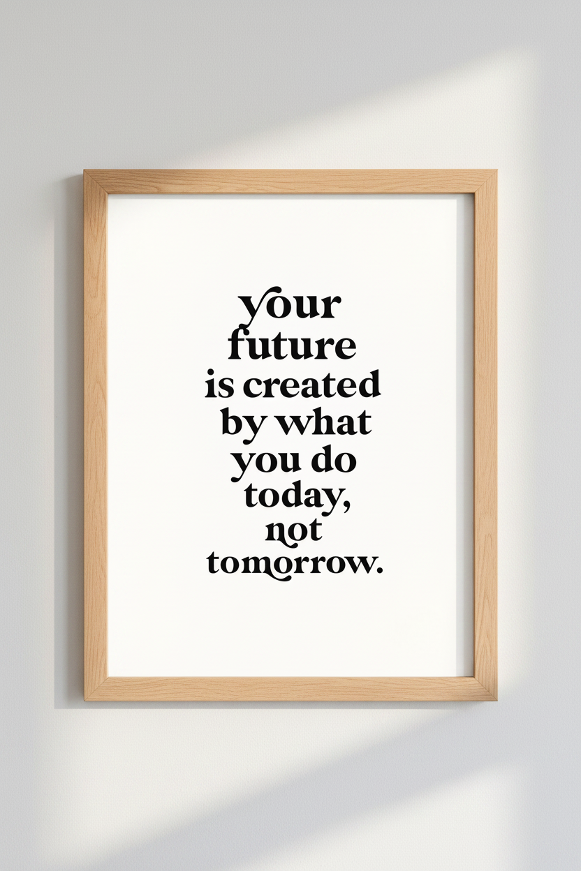 Future Created Today Quote Wall Art | Black White Motivational Poster, Office Decor