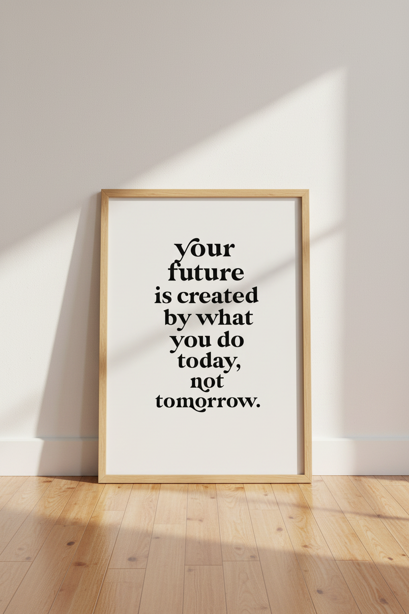 Future Created Today Quote Wall Art | Black White Motivational Poster, Office Decor