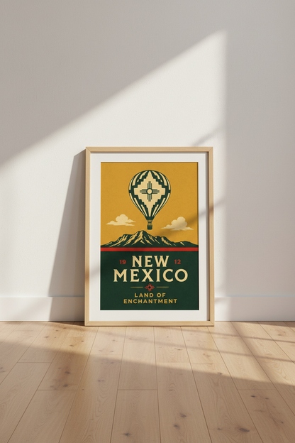New Mexico Travel Poster | Zia Hot Air Balloon Wall Art, Southwestern Decor
