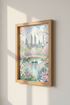 Central Park Bow Bridge | Pink Cherry Blossom NYC Skyline, Living Room Wall Art