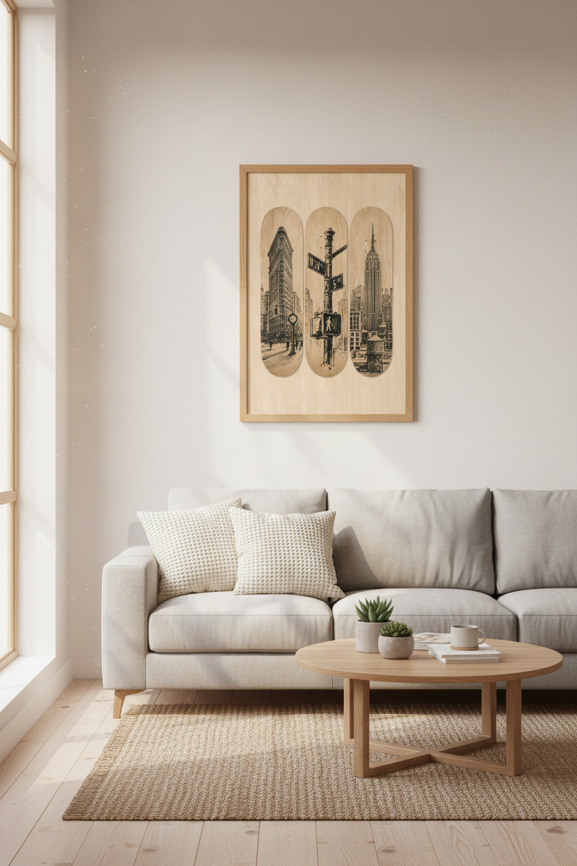 Skateboard Deck Wall Art | NYC Architecture Sketch, Urban Street Style Poster