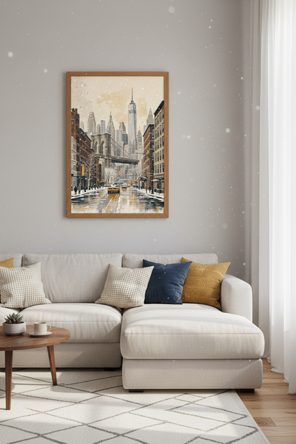 NYC Brooklyn Bridge Wall Art | Winter Cityscape Poster | Urban DUMBO Decor