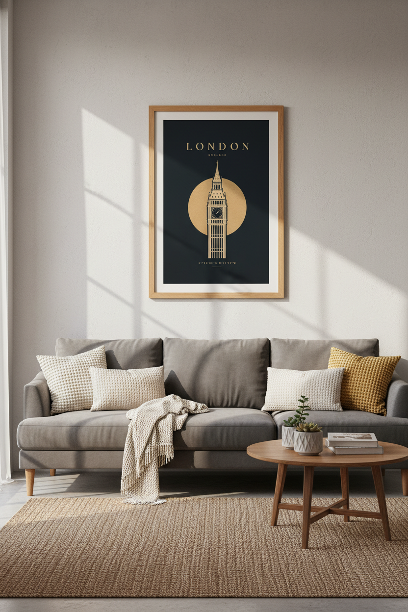 London Big Ben Wall Art Print | Navy Gold Travel Decor | Minimalist Poster