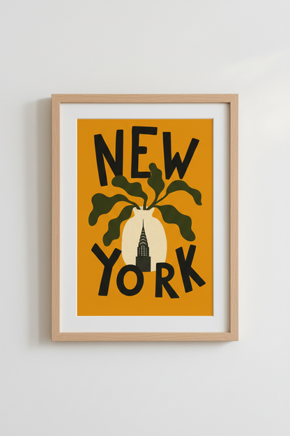 New York City Botanical Wall Art | Mustard Yellow NYC Print | Modern Apartment Decor
