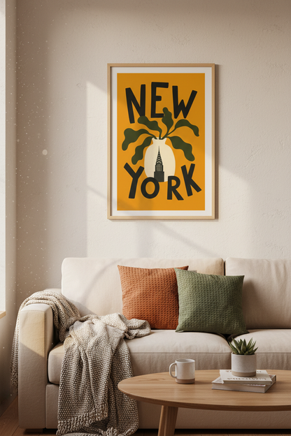 New York City Botanical Wall Art | Mustard Yellow NYC Print | Modern Apartment Decor
