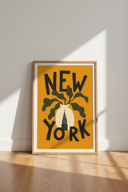 New York City Botanical Wall Art | Mustard Yellow NYC Print | Modern Apartment Decor