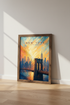 New York City Skyline Wall Art | Brooklyn Bridge Sunset Poster, Modern NYC Decor
