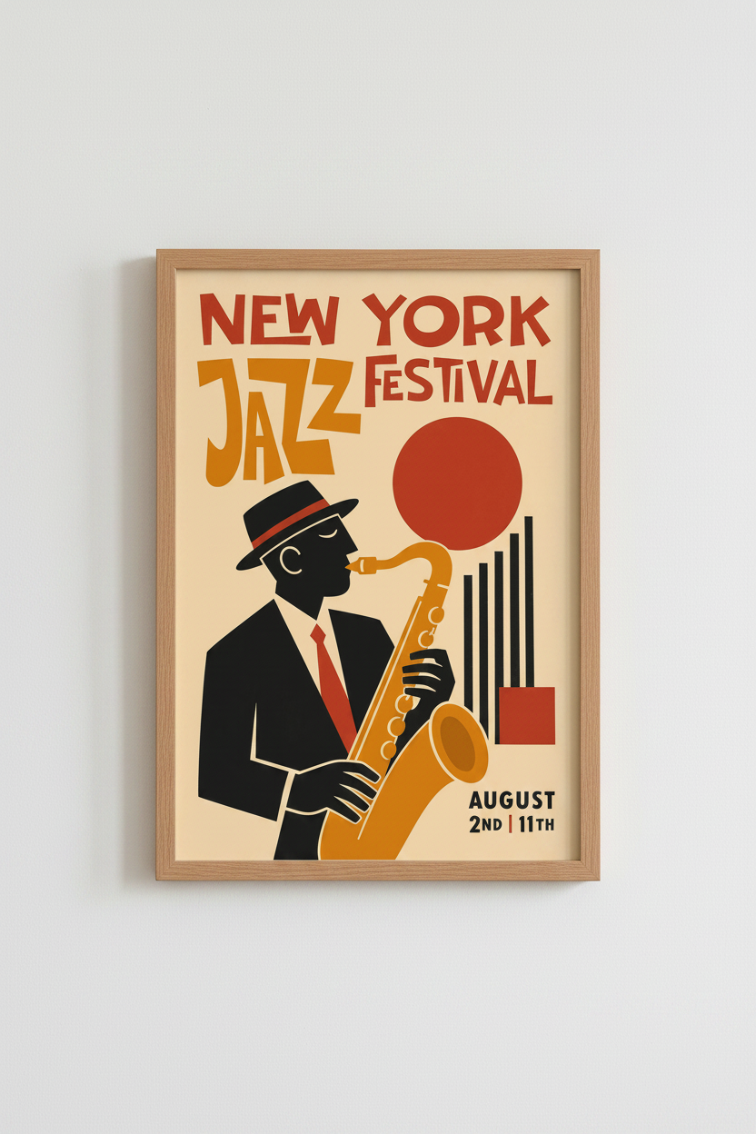 New York Jazz Festival Art Print | Mid-Century Modern Poster | Music Decor