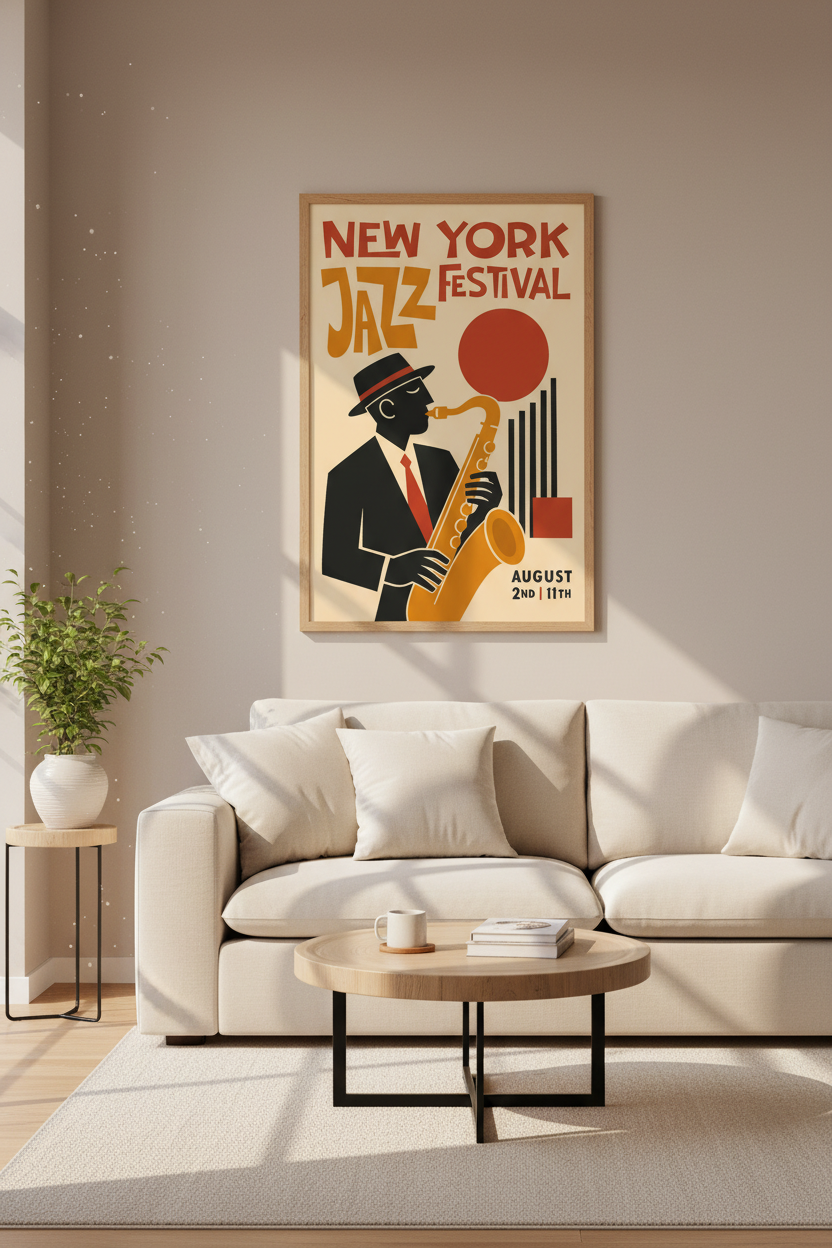 New York Jazz Festival Art Print | Mid-Century Modern Poster | Music Decor