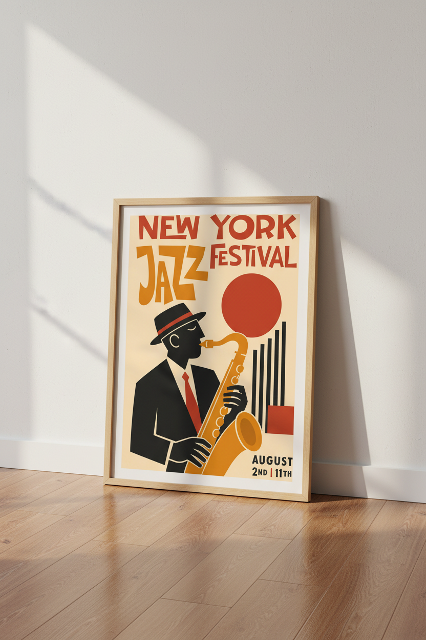 New York Jazz Festival Art Print | Mid-Century Modern Poster | Music Decor
