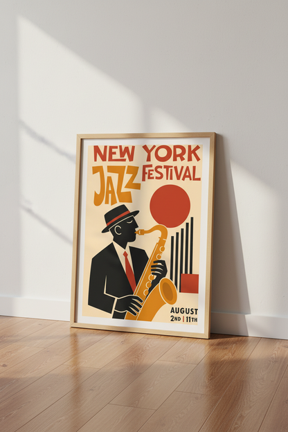 New York Jazz Festival Art Print | Mid-Century Modern Poster | Music Decor