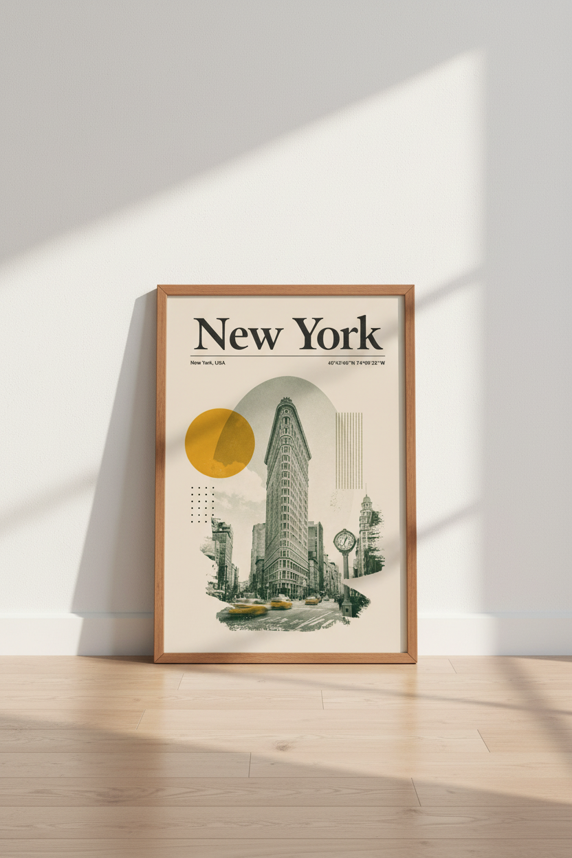 NYC Flatiron Wall Art Print | Vintage Bauhaus Decor | Modern City Poster