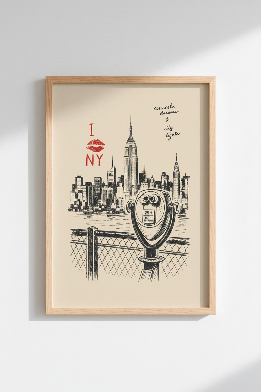 New York Sketch Print | NYC Skyline Wall Art | Vintage Manhattan Aesthetic Poster
