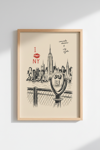 New York Sketch Print | NYC Skyline Wall Art | Vintage Manhattan Aesthetic Poster