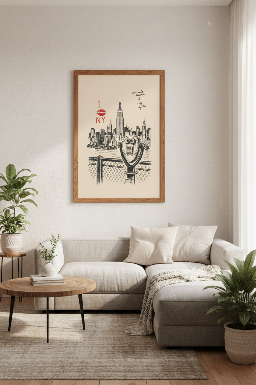 New York Sketch Print | NYC Skyline Wall Art | Vintage Manhattan Aesthetic Poster