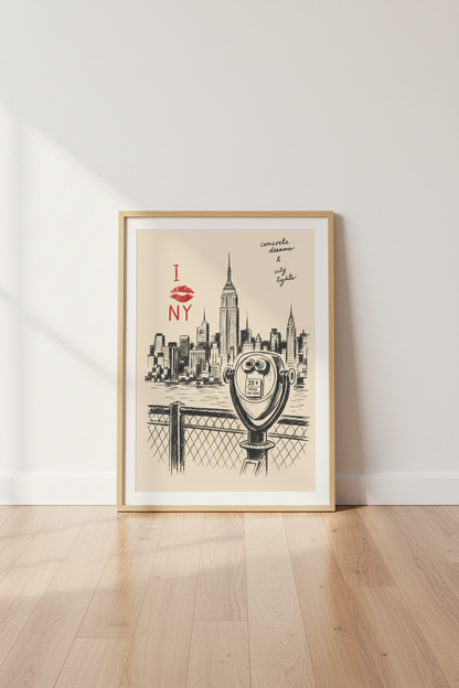 New York Sketch Print | NYC Skyline Wall Art | Vintage Manhattan Aesthetic Poster