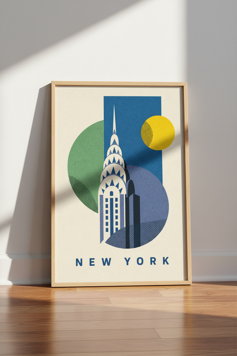New York poster | Geometric Blue Yellow, Living Room Decor