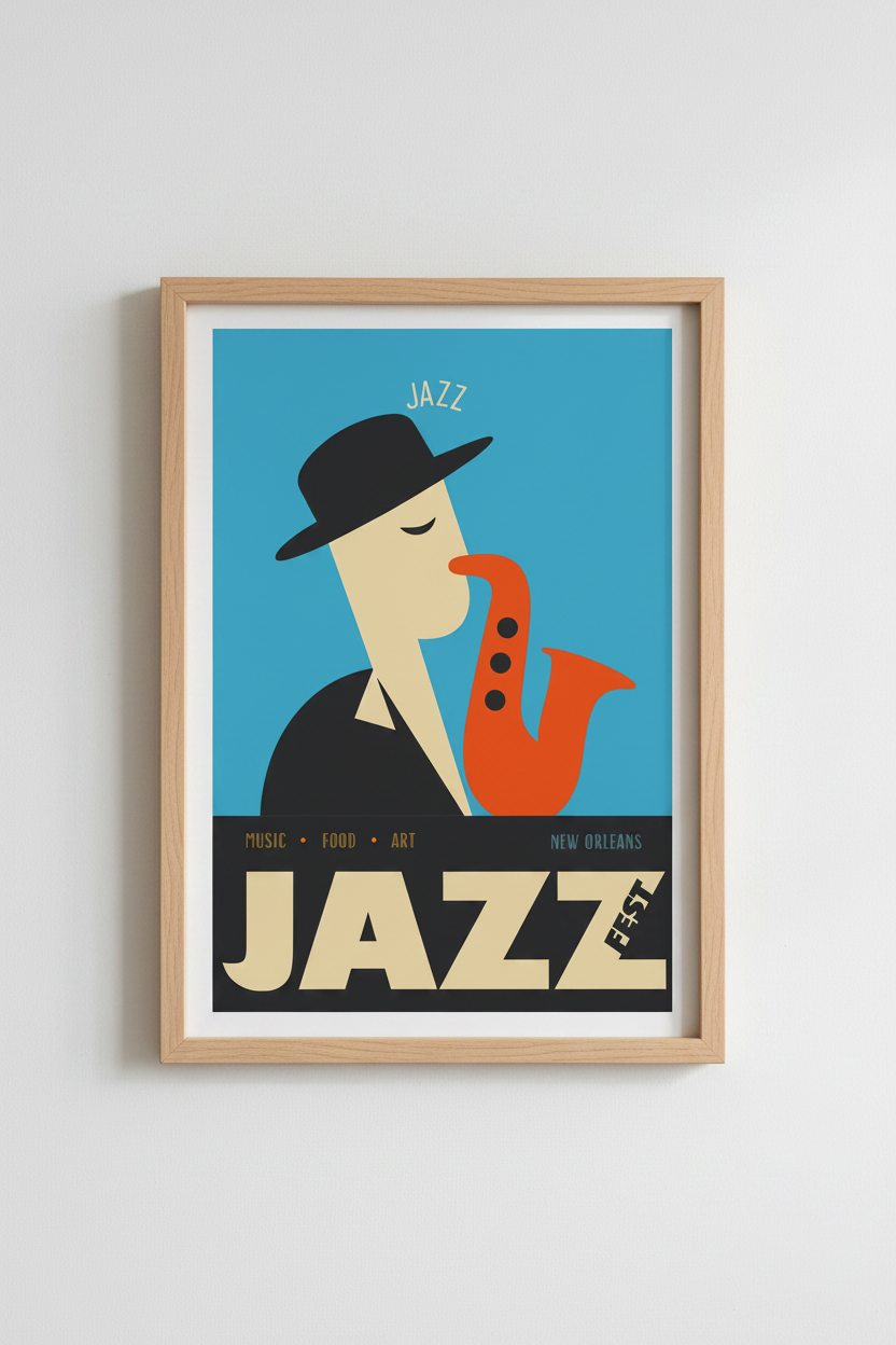 Jazz wall art print | Abstract blue tones, living room decor