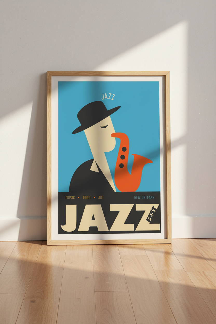 Jazz wall art print | Abstract blue tones, living room decor