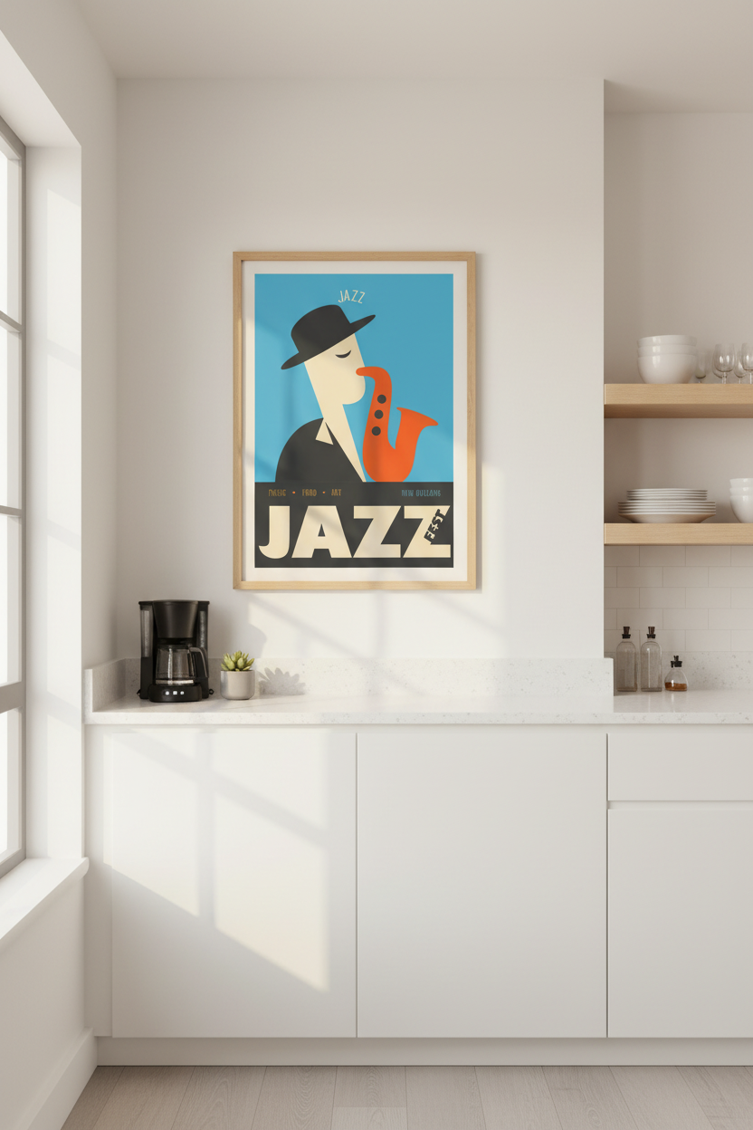 Jazz wall art print | Abstract blue tones, living room decor