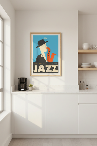 Jazz wall art print | Abstract blue tones, living room decor