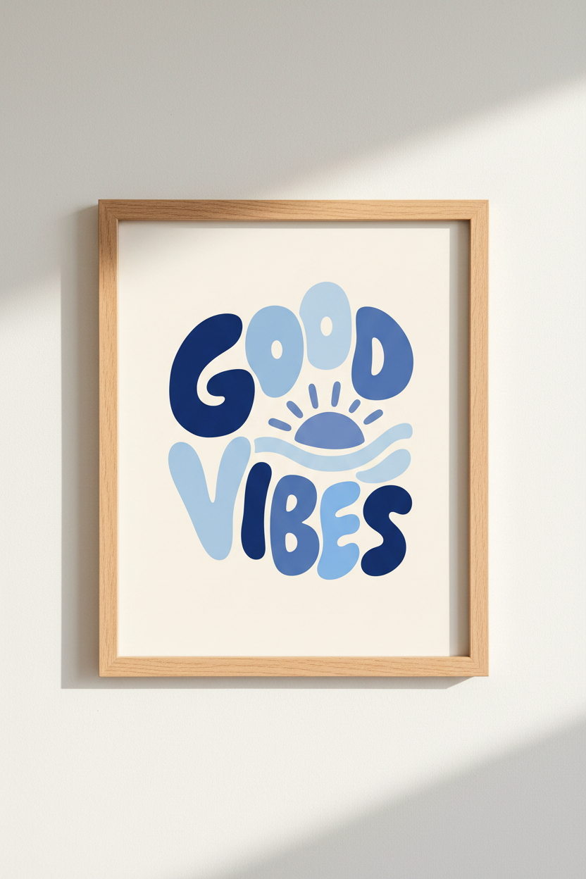 Good Vibes Wall Art | Abstract Blue Tones, Living Room Decor | Modern Poster