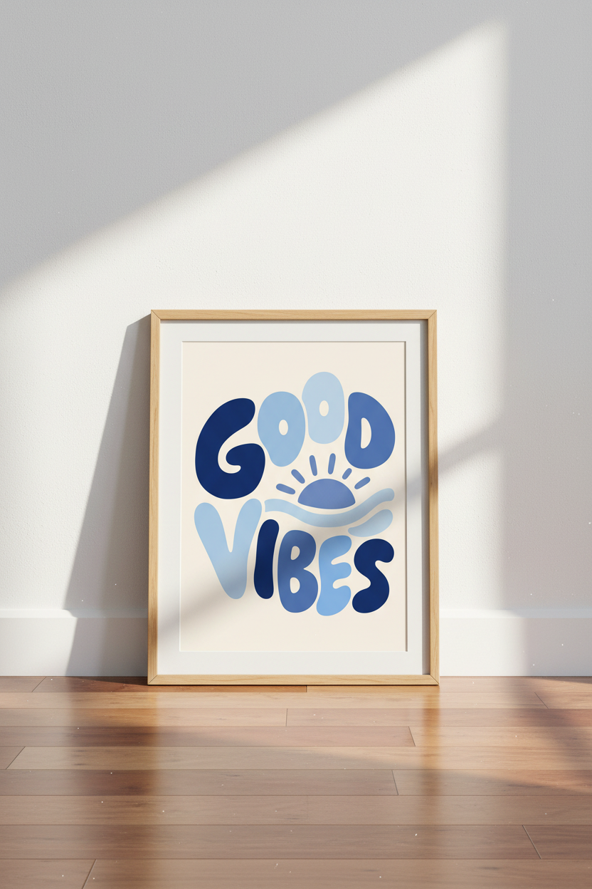 Good Vibes Wall Art | Abstract Blue Tones, Living Room Decor | Modern Poster