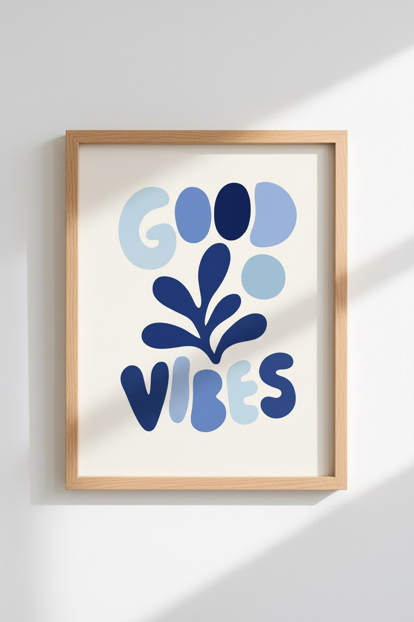 Good Vibes Wall Art | Abstract Blue Shapes, Living Room Decor