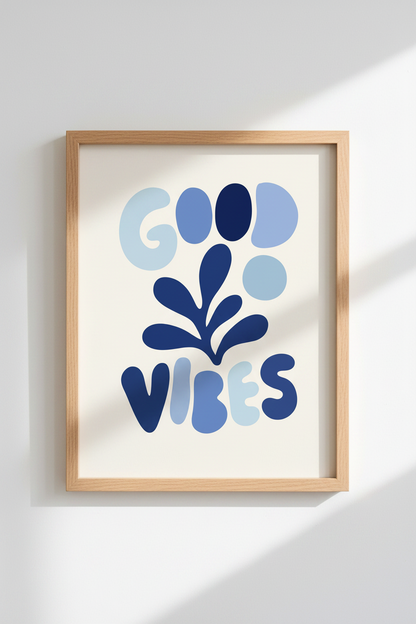 Good Vibes Wall Art | Abstract Blue Shapes, Living Room Decor