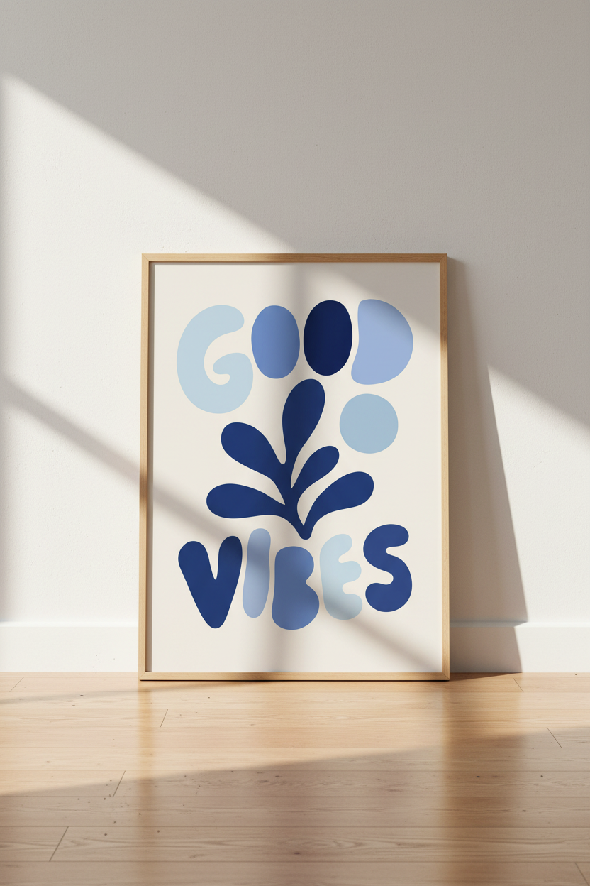 Good Vibes Wall Art | Abstract Blue Shapes, Living Room Decor