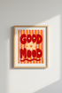 Good Mood Retro Wall Art | Pink Orange Flower Decor | Groovy Poster