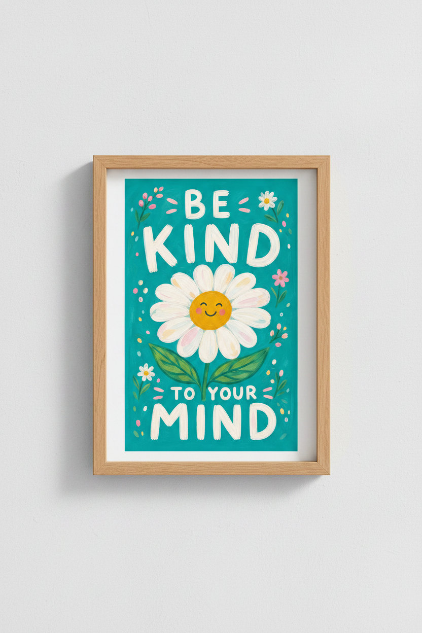 Kind Mind Wall Art Print | Colorful Floral Poster, Mental Health Decor