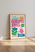Keep Growing Wall Art | Retro Pink & Blue Motivational Print | Dorm & Office Decor