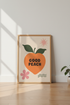 Good Peach Retro Fruit Wall Art | Vibrant Mid Century Print, Kitchen & Dorm Decor
