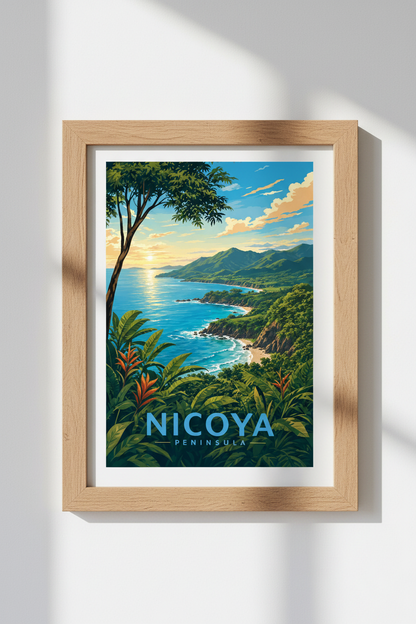 Nicoya Peninsula Costa Rica Wall Art | Tropical Travel Poster, Coastal Home Decor