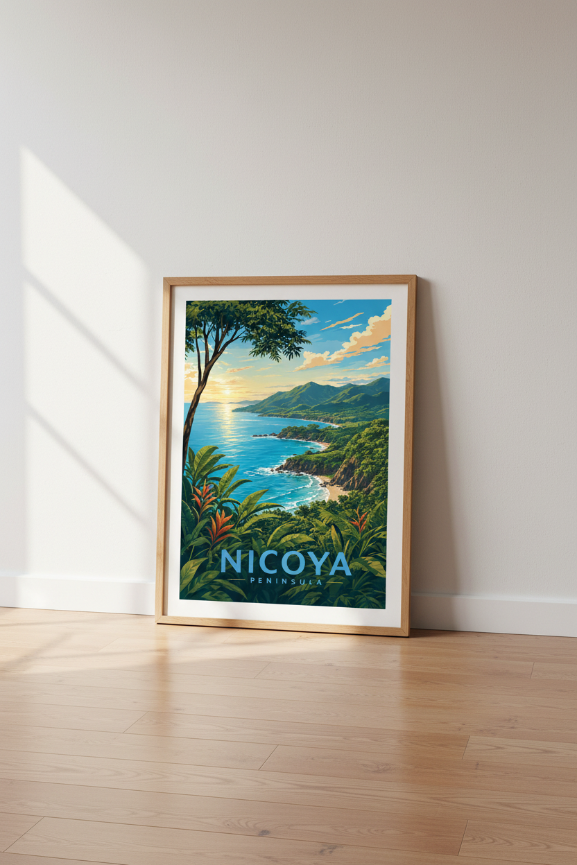 Nicoya Peninsula Costa Rica Wall Art | Tropical Travel Poster, Coastal Home Decor