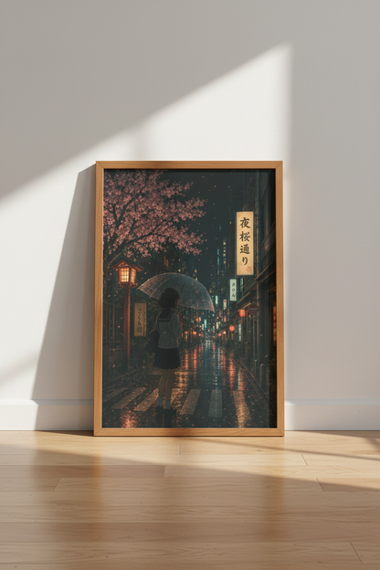 Rainy Tokyo Anime Wall Art | Lofi Cityscape Decor | Japanese Night Poster
