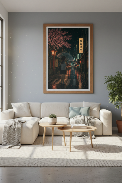 Rainy Tokyo Anime Wall Art | Lofi Cityscape Decor | Japanese Night Poster