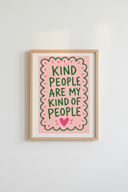 Kind People Quote Wall Art Print | Pink &amp; Green Positivity Poster | Retro Aesthetic Decor