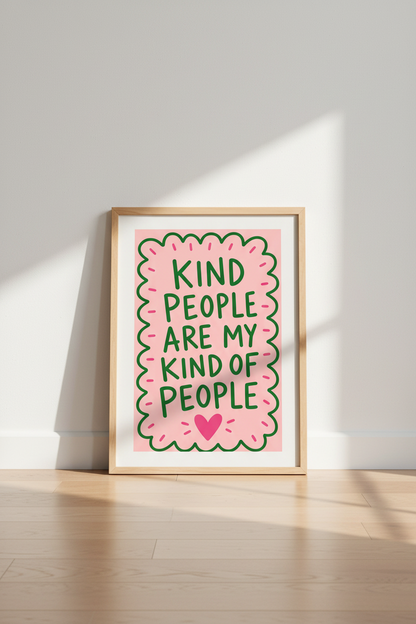 Kind People Quote Wall Art Print | Pink &amp; Green Positivity Poster | Retro Aesthetic Decor