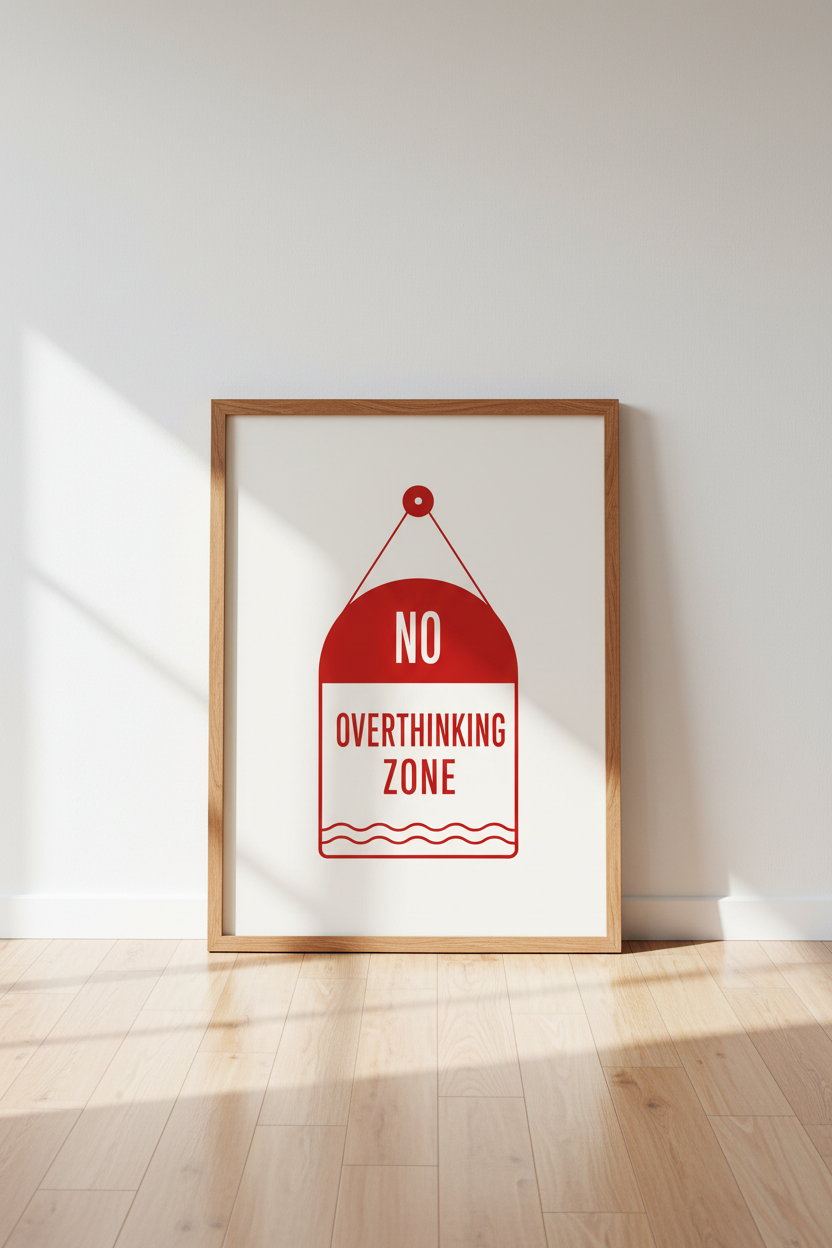 No Overthinking Zone Wall Art | Minimalist Red Graphic Poster, Modern Office Decor