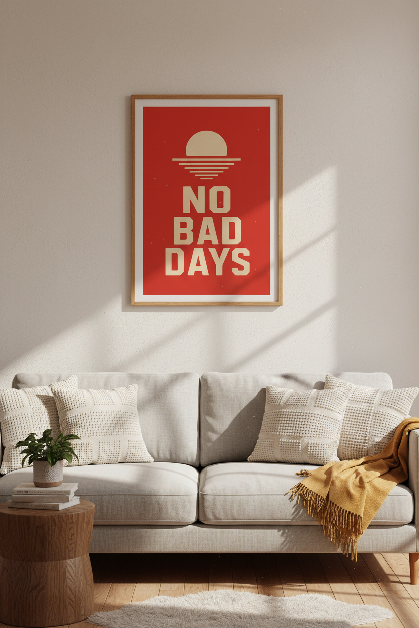 Retro No Bad Days Wall Art Print | Red Sun Room Decor | Minimalist Poster